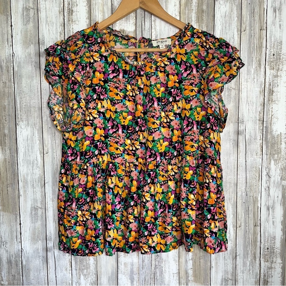Umgee Multicolor Floral Blouse with Ruffle Sleeves
